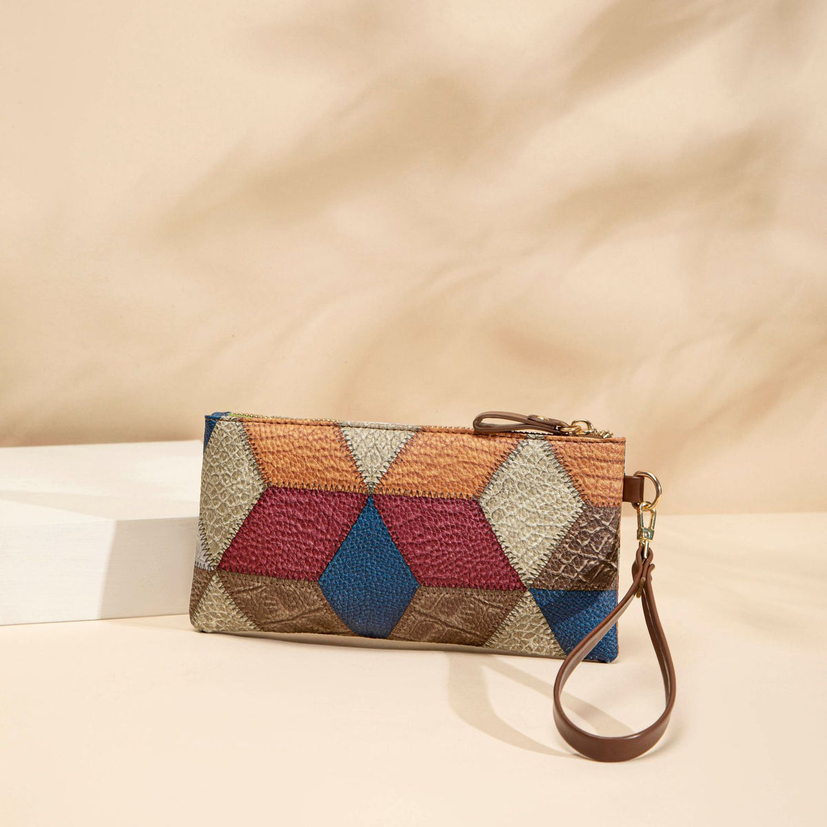 New Fashion Small Square Bag, Cross-Border High-End Retro Wallet, Versatile Zipper Bag, Women's Trendy Color-Blocking Clutch Bag