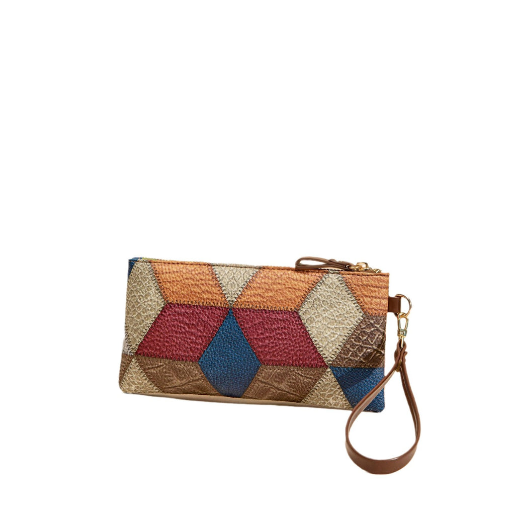 New Fashion Small Square Bag, Cross-Border High-End Retro Wallet, Versatile Zipper Bag, Women's Trendy Color-Blocking Clutch Bag